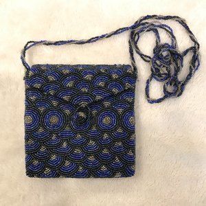 🌈 Sale! 🌈Dressy, sparkly blue-&-silver beaded cross-body/evening bag, like new